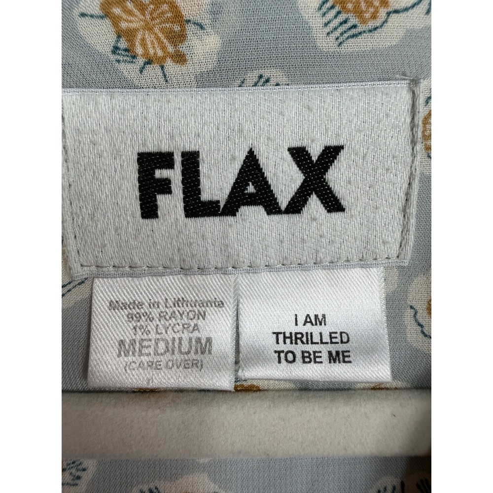 FLAX Medium Button Down Shirt Floral Relaxed Long Sleeve Cottagecore Prairie - Picture 6 of 11